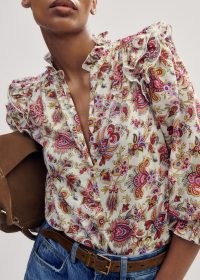 me and em Cotton Paisley Print Blouse – ruffled balloon sleeve cotton blouses
