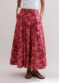 me and em Cotton Two Tone Tulip Print Maxi Skirt in Red / Pink ~ long length floral skirts