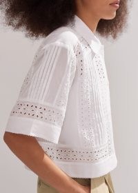 ME and EM Cotton Voile Broderie Crop Shirt Jacket in Soft White – semi sheer cropped shirts – women’s feminine shackets