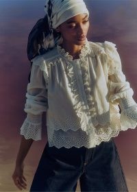 ME and EM Cotton Broderie Ruffle Cropped Top in Soft White – romantic ruffled tops – vintage style blouses