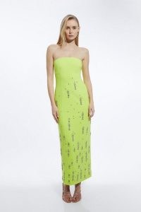 KAREN MILLEN x Nicole Ari Parker Crystal Embellished Bandeau Midaxi Dress in Soft Lime ~ green strapless occasion dresses