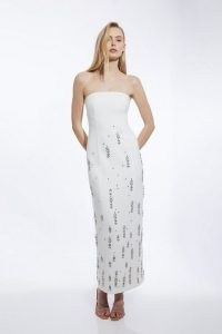 KAREN MILLEN Crystal Embellished Bandeau Midaxi Dress – strapless column dresses covered in crystals