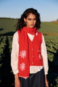 gorman Daisy Applique Vest in Red ~ women’s knitted floral detail vests
