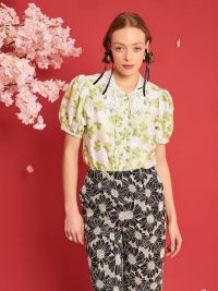 sister jane Picnic Jacquard Blouse in Pastel Green & Ivory ~ floral puff sleeve tops ~ DREAM A TALE OF BLOSSOMS collection
