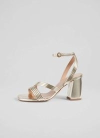 L.K. BENNETT Edita Gold Strap Block Heel Sandal ~ metallic faux leather occasion shoes ~ summer event sandals