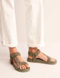 Boden Embellished Trek Sandals in Deep Olive ~ women’s flat green strappy sandal