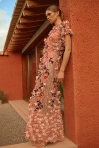 KAREN MILLEN Embroidery And Applique Angel Sleeve Woven Maxi Dress in Pink ~ beaded occasion dresses with floral appliques