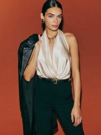 Reformation Emmy Silk Top in Fior Di Latte / off white silky halter tops / luxe halterneck fashion