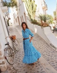 Boden Flo Cotton Midi Shirt Dress Indigo Bunting, Floral Tile – blue collared summer dresses