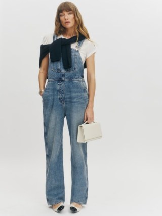Reformation River Relaxed Denim Overalls in Galway – women’s blue dungarees - flipped
