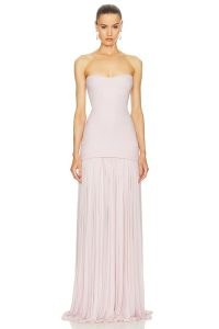 Helsa The Naomi Dress in Barely Pink – strapless maxi dresses – glamorous evening occasion fashion – elegant event clothing