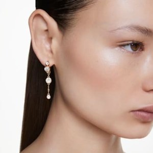 SWAROVSKI Imber drop earrings in Round cut, White, Mixed metal finish – elegant crystal drops - flipped