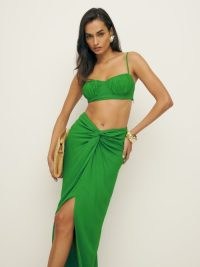 Reformation Alana Two Piece in Kelly Green – chic poolside fashion sets – green summer co-ord – maxi skirt and crop top co-ords