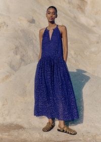 me and em Lace Flower Broderie Halterneck Maxi Dress in Deep Iris – cotton halter neck cut out detail dresses – summer fashion