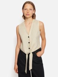 JIGSAW Linen Tie Front Waistcoat in Cream / women’s summer waistcoats