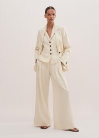 ME AND EM Linen-Blend Three Piece Pant Suit in Chalk / women’s chic off white trouser suits / womens stylish summer clothing