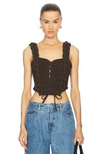 LPA Taylie Cable Corset Top in Brown – sleeveless fitted lace up crop tops