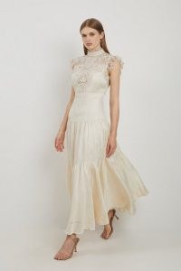 Lydia Millen Chemical Lace Slub Organdie Woven Maxi Dress in Ivory – luxury tiered occasion dresses – luxe summer event clothing – romantic fashion