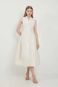 Lydia Millen Taffeta Full Skirt Tailored Wrap Shirt Midaxi Dress – luxe sleeveless fit and flare dresses