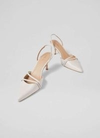 L.K. BENNETT Madely White Double Strap Kitten Heels ~ pointed slingback pumps ~ chic summer event slingbacks ~ leather occasion shoes
