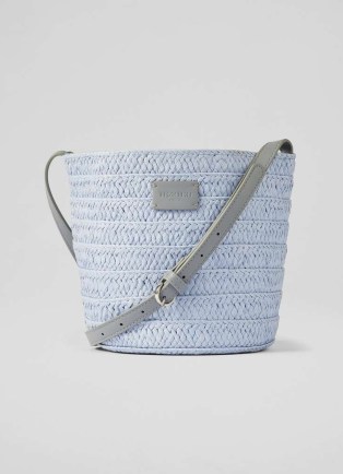 L.K. Bennett Mandy Blue Raffia Bucket Bag in Light Blue – summer bags - flipped
