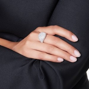SWAROVSKI Meteora cocktail ring in White, Rhodium plated – crystal cocktail rings – statement jewellery with crystals - flipped