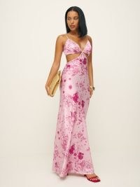 Reformation Poppies Silk Dress in Milla / strappy floral cut out maxi dresses / silky summer event fashion