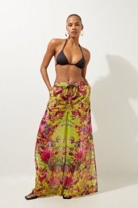 KAREN MILLEN Mirrored Floral Georgette Beach Trousers – floaty wide leg poolside trouser – pool cover up – beachwear