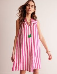 Nadine Notch Cotton Dress in Sangria Sunset, Ivory Stripe ~ pink candy striped summer dresses