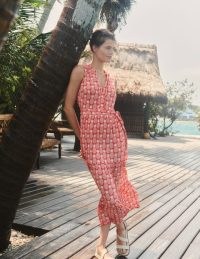 Boden Naomi Notch Jersey Maxi Dress in Hibiscus, Pineapple Geo ~ pink sleeveless tie waist summer dresses ~ fruit prints on womens fashion