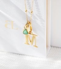 ABBOTT LYON Personalised Initial & Droplet Birthstone Necklace (Gold) – luxe look jewellery