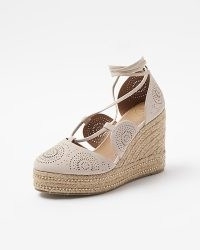 RIVER ISLAND Pink Cut Out Espadrille Wedge Sandals ~ wedged summer sandal