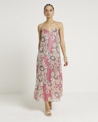 RIVER ISLAND Pink Floral Sequin Slip Maxi Dress ~ sequinned skinny shoulder strap dresses
