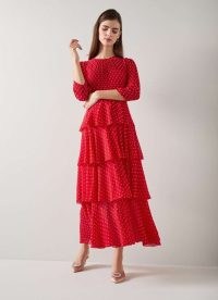 L.K. BENNETT Poppy Red Poinsettia Tiered Dress ~ occasion dresses with a layered skirt