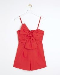 RIVER ISLAND Red Bow Sleeveless Playsuit ~ strappy cotton playsuits ~ women’s summer fashion