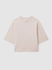 REISS CASSIE OVERSIZED COTTON CREW NECK T-SHIRT in STONE ~ women’s relaxed boxy tee