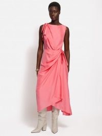 JIGSAW JIGSAW X ROKSANDA Silk Bow Dress in Pink / silky sleeveless drape detail dresses
