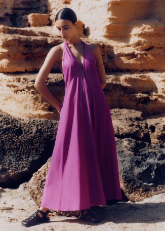 me and em Sheer Halterneck Maxi Slip Dress in Orchid Purple – long length halter neck summer dresses - flipped