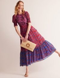Boden Smocked Cuff Maxi Dress Sangria Sunset, Paisley Wave – short sleeve tiered hem summer dresses