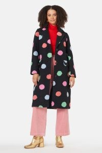 gorman Spot On Coat in Black ~ women’s textured polka dot midi coats