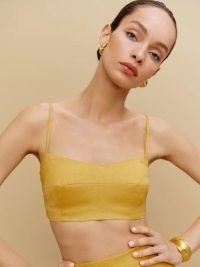 Reformation Amery Linen Cropped Top in Sunflower – yellow strappy crop tops