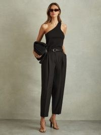 REISS FREJA TAPERED BELTED TROUSERS BLACK ~ women’s chic tailored pants