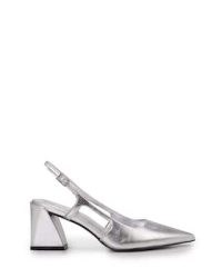 Vince Camuto Sindree Slingback Pump in Silver Metallic / luxe leather block heel slingbacks / shiny courts
