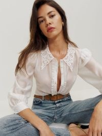 Reformation Indy Top in White ~ lace collared tops