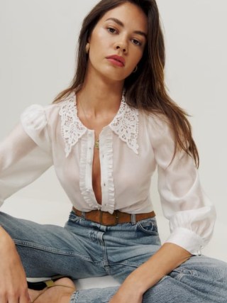 Reformation Indy Top in White ~ lace collared tops - flipped