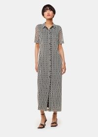 WHISTLES Link Check Mesh Shirt Dress in Black/Multi / chic collared dresses