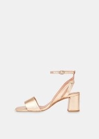 WHISTLES Eden Block Heel Sandal in Gold / strappy metallic leather sandals