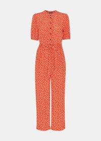 WHISTLES Micro Floral Jumpsuit in Red/Multi / short sleeve tie waist jumpsuits