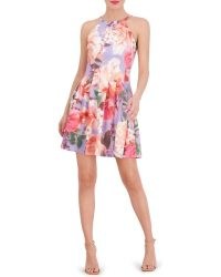 Vince Camuto Floral-Print Fit-And-Flare Dress in Lavender | haterneck skater dresses | women’s party clothing